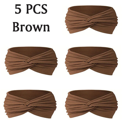 5pc Sports Headbands for Men Women Non-Slip Moisture Wicking Workout Sweatband Fitness Running Cycling Football Yoga Hairband