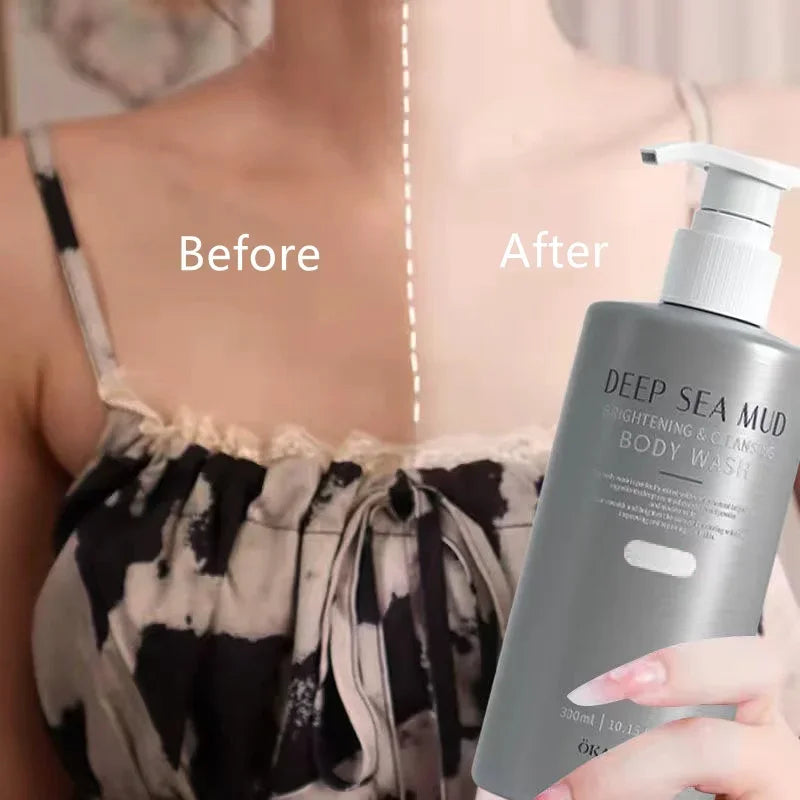 Deep Sea Mud Brighteing Body Wash Quick Whitening Moisturizing Brightening Exfoliating Acne Dirt Cleaning Shower Gel 300ml Halalzen