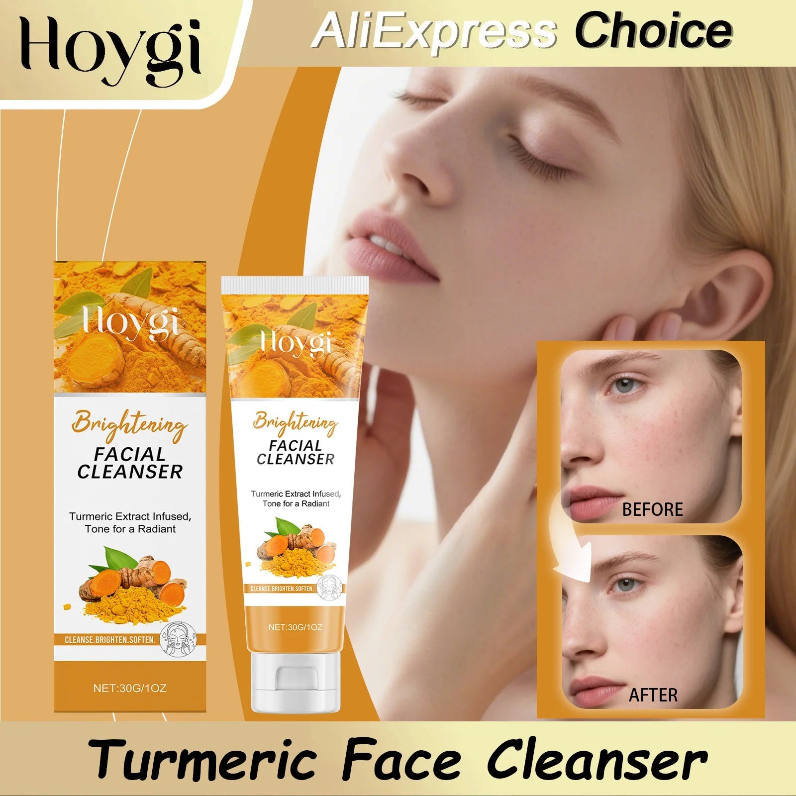Turmeric Cleanser Moisturize Facial Brightening Skin Tone Daily Face Wash Foam Skincare Deep Clean Blackhead Removal Oil Control Halalzen