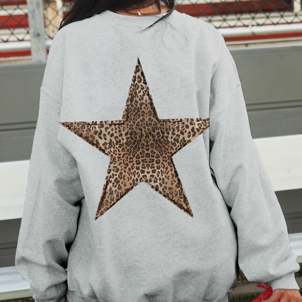 Leopard Star Graphic Sweatshirt Oversized Y2k Sweatshirt Cheetah Hoodie Streetwear Unisex Pullover Tops Autumn Female Clothing