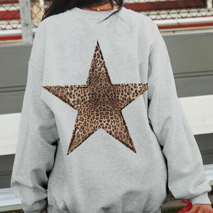 Leopard Star Graphic Sweatshirt Oversized Y2k Sweatshirt Cheetah Hoodie Streetwear Unisex Pullover Tops Autumn Female Clothing