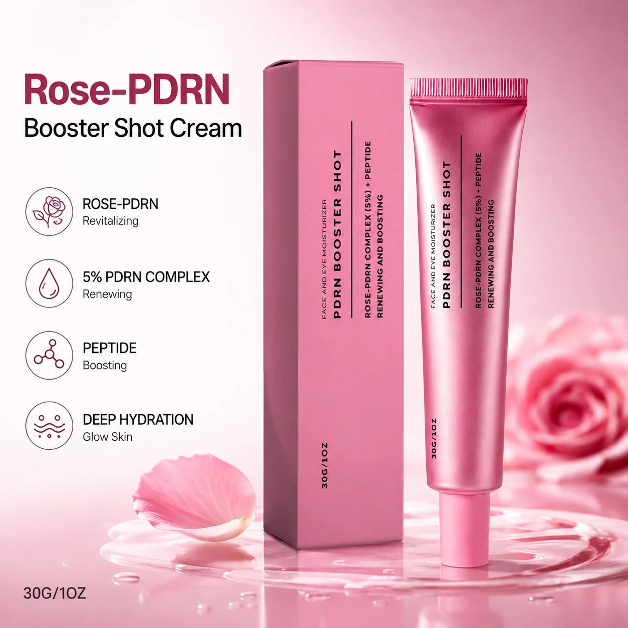 PDRN Booster Shot Serum With Rosy-PDRN Peptide For Dark Spots Care,Balance Skin Tone Deep Hydration Support Daily Skincare Cream
