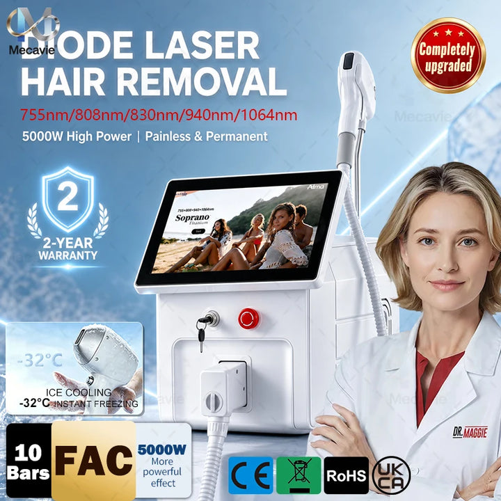 Professional ISO 5000W Diode Laser Hair Removal Machine. 5-Wavelength FAC Tech. Painless Ice Cooling. Customized Beauty Fashion