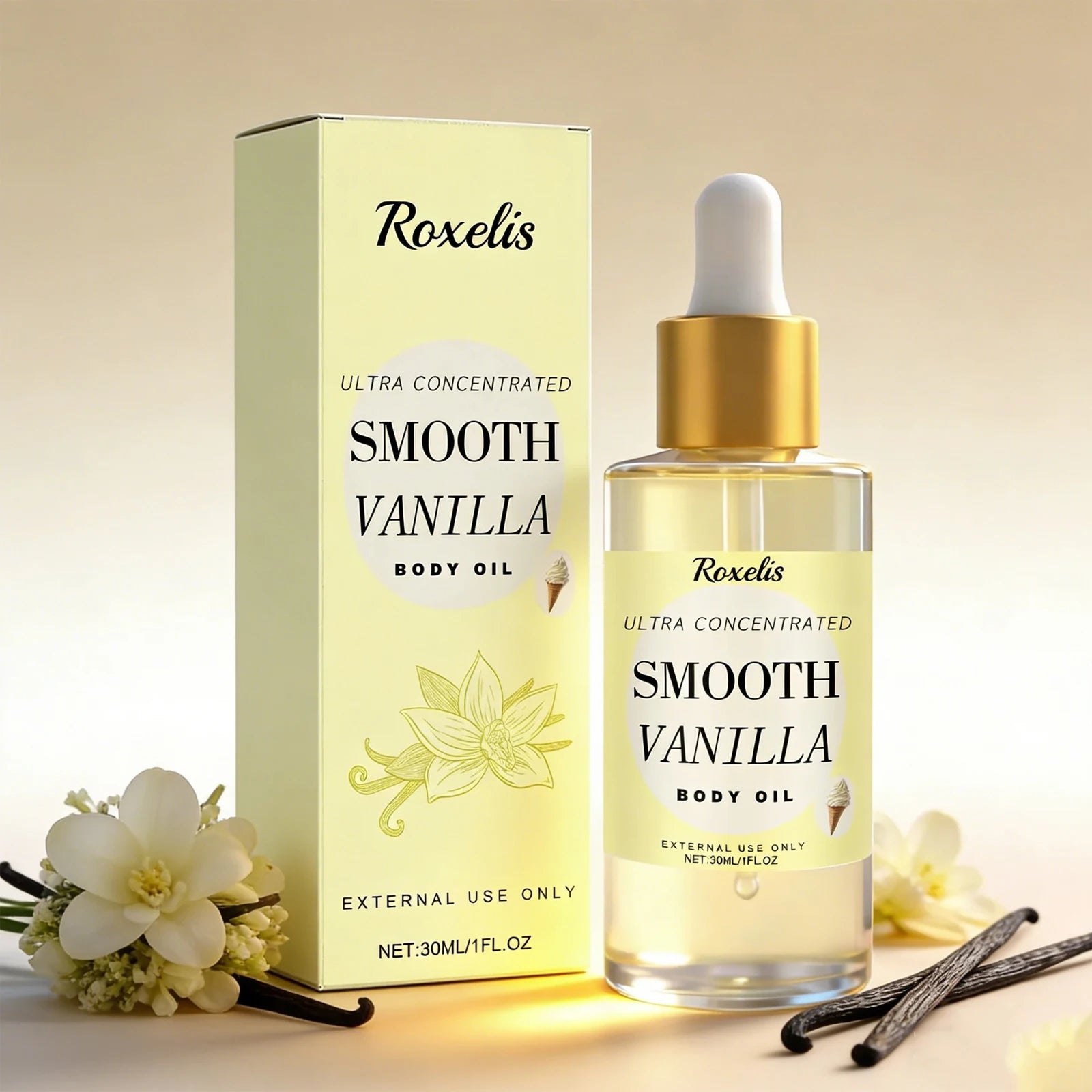 Roxelis 30ml Vanilla Creamy Fragrant Body Oil Moisturizing Whole Body Massage Essential Oil for Dry Skin Moisturizer Hydrating