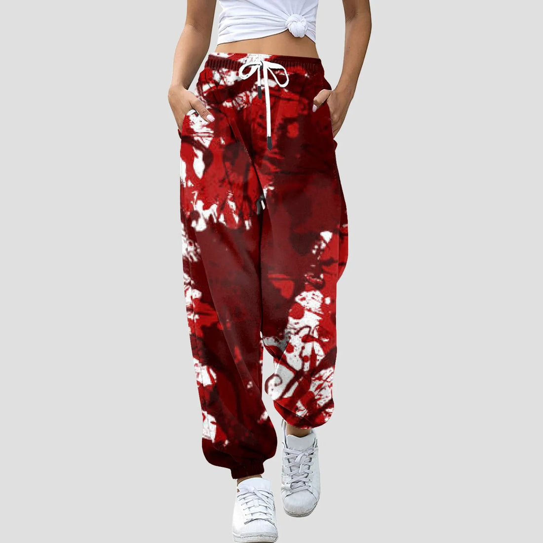 Women Halloween Blood Print Pants Bottom Sweatpants Drawstring Pockets High Waist Sporty Gym Athletic Fit Jogger Pants Trousers