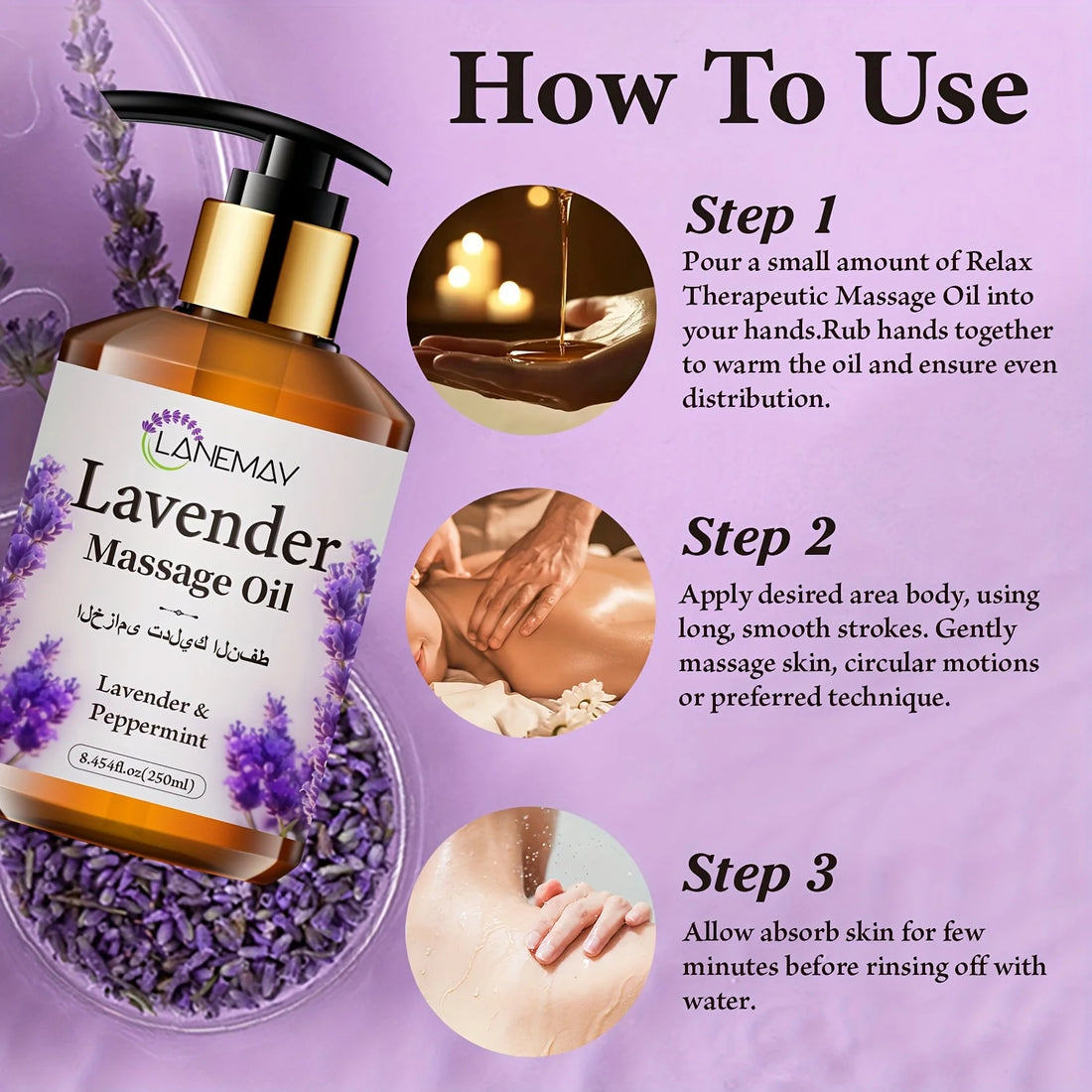 Lavender & Peppermint Massage Oil, Paraben-Free, Moisturizing & Softening Body Care for All Skin Types, Soothing Skin Tone