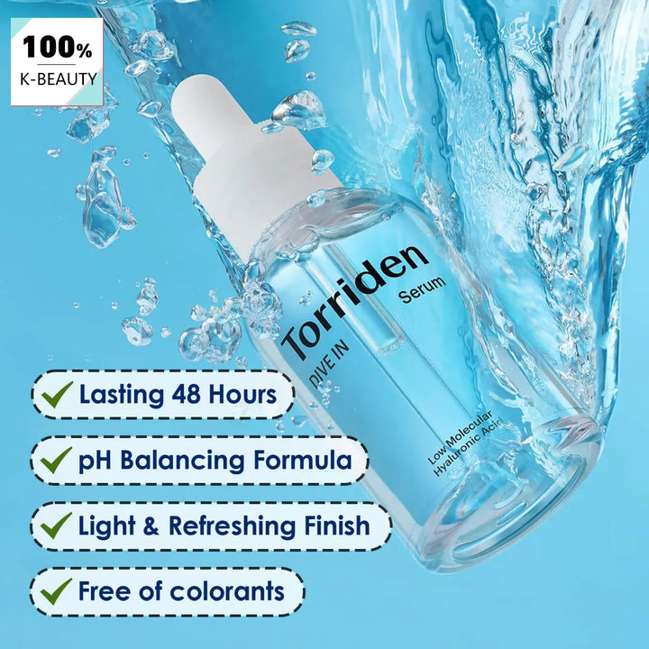 Torriden DIVE-IN Low-Molecular Hyaluronic Acid Serum 50ml,Featherlight,Moisture Retention Aid,Korean Skincare,Korean Makeup Halalzen