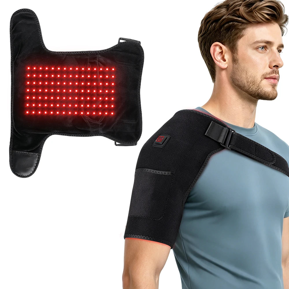 USB Electric Heated Shoulder Wrap 105 LED 660nm Red Light Shoulder Pad,3-Level Hot Compress Shoulder Brace,Joint Support Protect