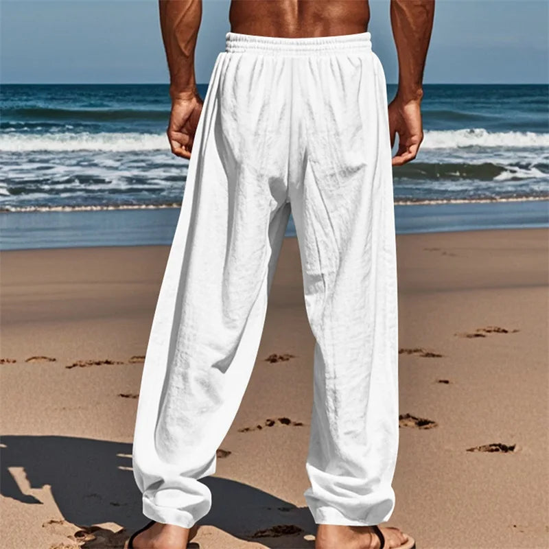 Men s Comfortable Elastic Waist Drawstring Pants with Loose Fit and Breathable Fabric Perfect for Casual Wear on the Beach or