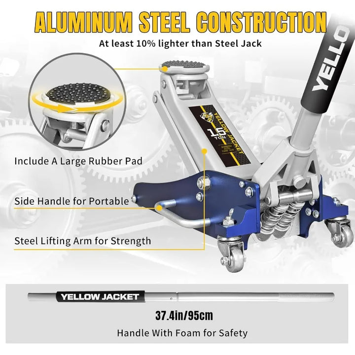 1,5 ton hydraulisk golvdomkraft med låg profil för bilreparation och underhåll Lätt aluminium- och stålkonstruktion