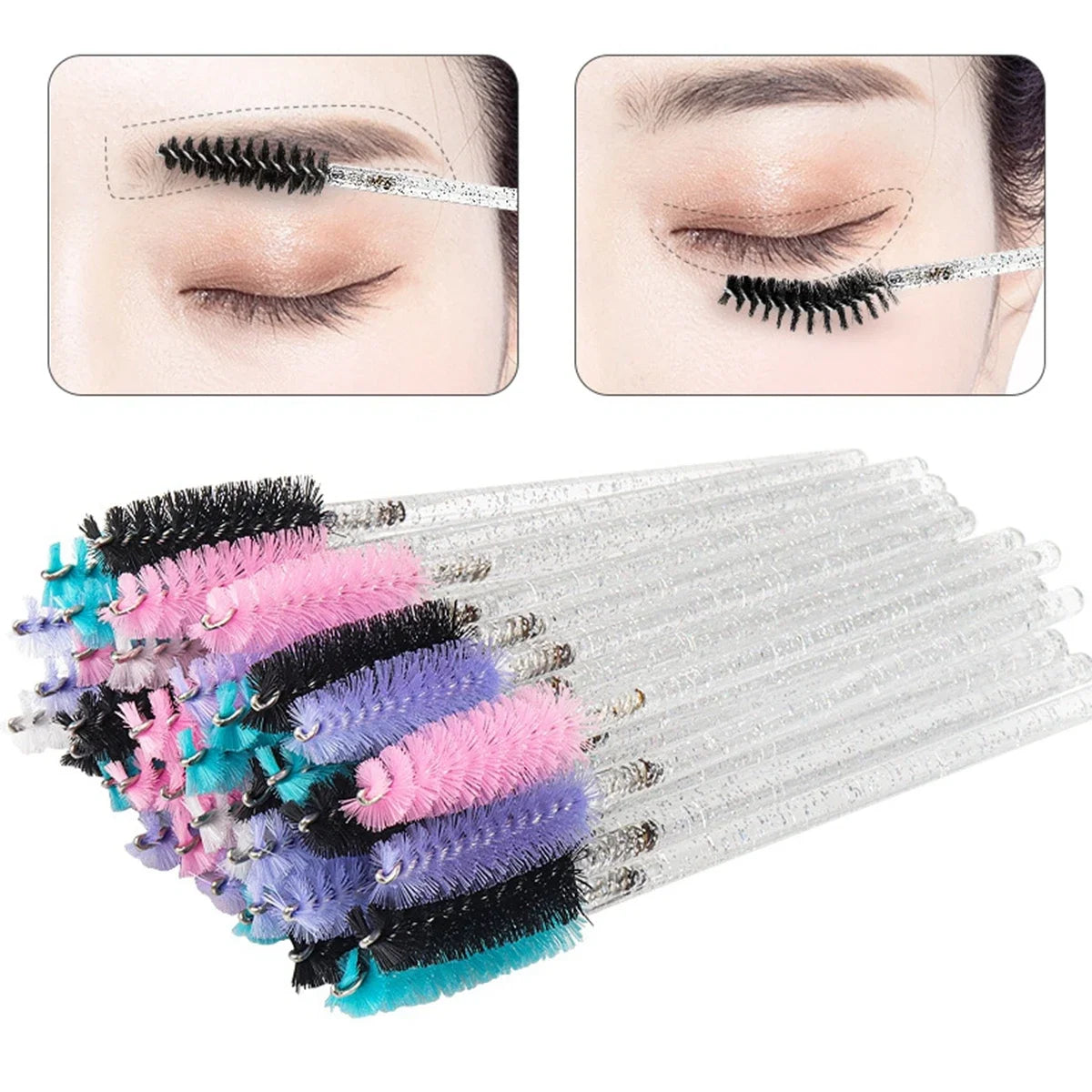 100 Pcs Crystal Eyelash Brush Disposable Mascara Wands Eyelash Extension Microbrush Eyebrow Applicator Makeup Brush Halalzen