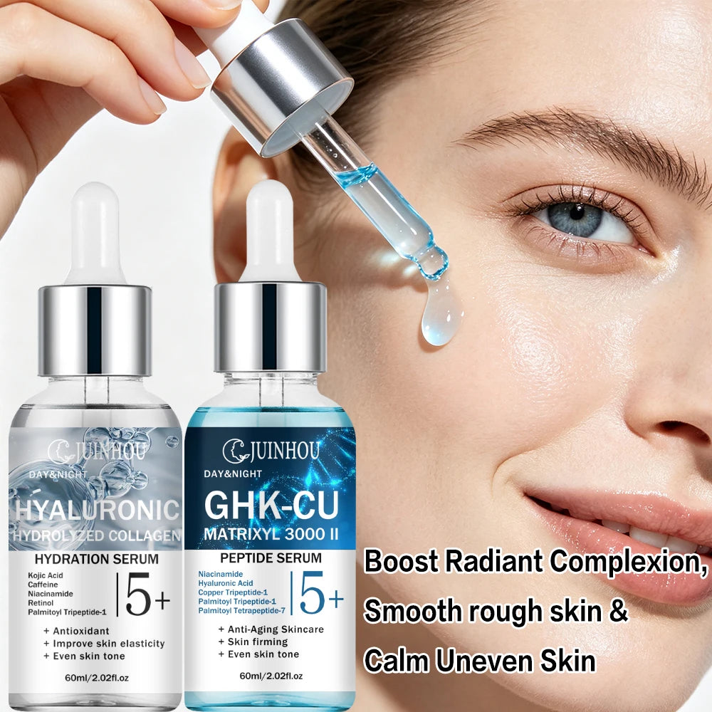 JUINHOU 2Pcs Skin Face Serum Copper Peptide Hyaluronic Acid Plumping Brighten Smooth Skin Deep Hydration Daily Facial Care