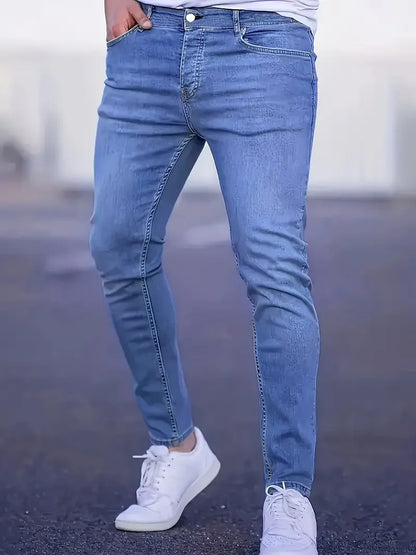 Men's Skinny Fit Wide Leg Jeans, Men's Stylish Comfy Denim Pants, Versatile For Four Seasons