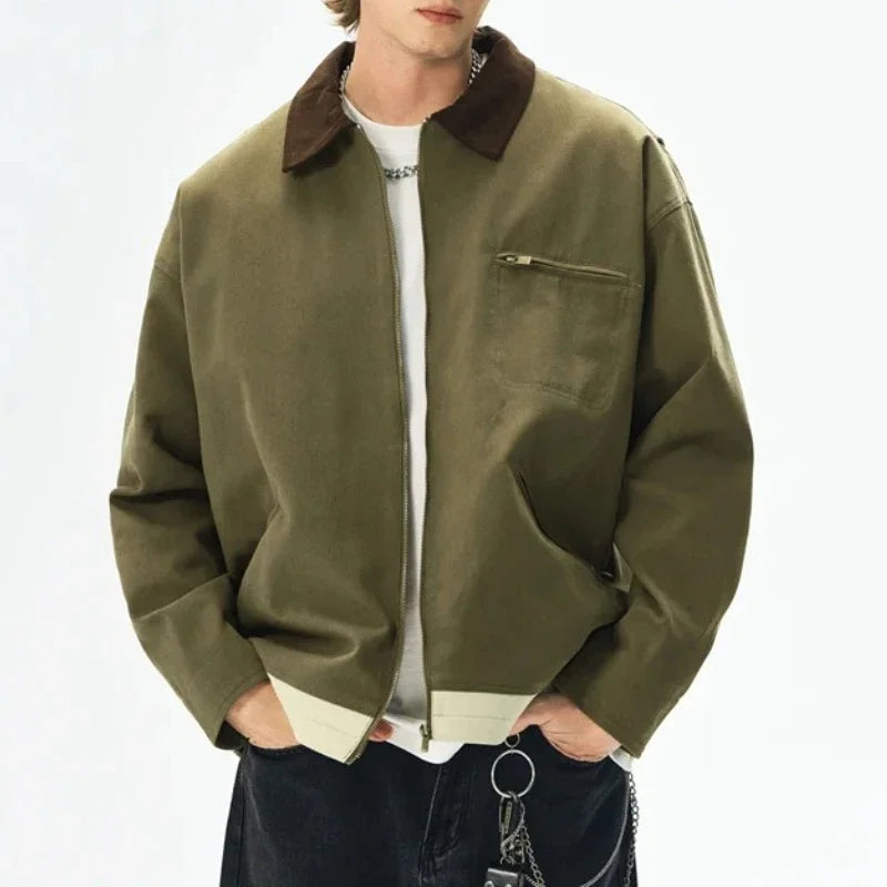 Men's Retro Canvas Detroit Hunting Jacket Heavyweight Pocket Cotton Work Jackets Lapel Collar Zipper Coats for Men Spring Fall