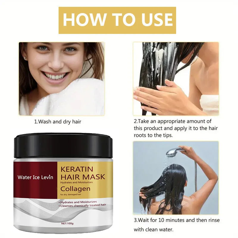 Keratin Hair Mask with Collagen, Hydrates & Moisturizes for Dry Damaged Hair, Enhances Softness, Shine & Elasticity Halalzen