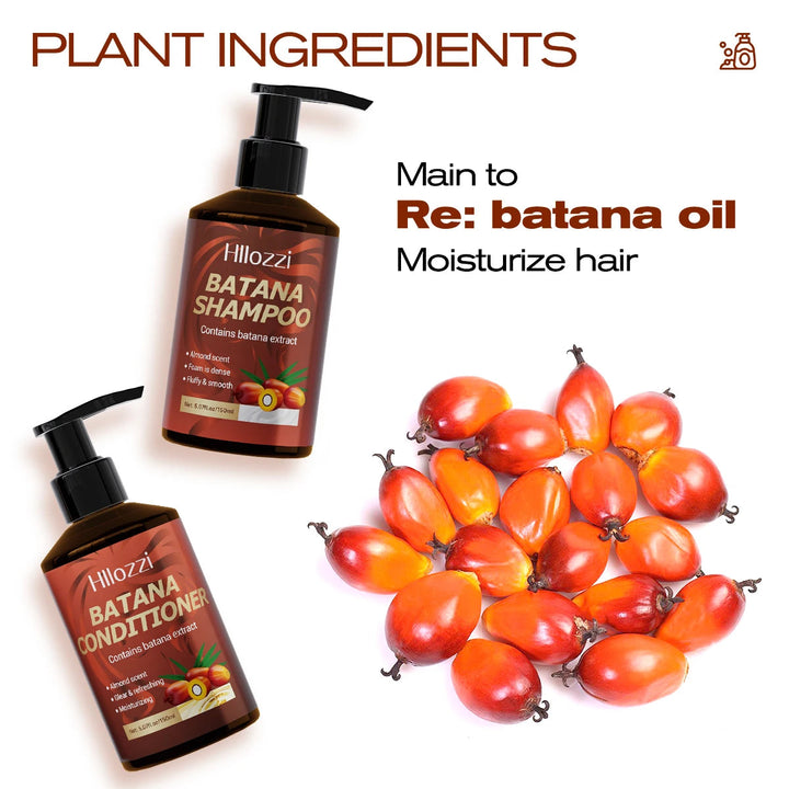 Batana Shampoo and Conditioner, thick foam, fresh fragrance, super cleaning power, smooth and moisturizing. Halalzen