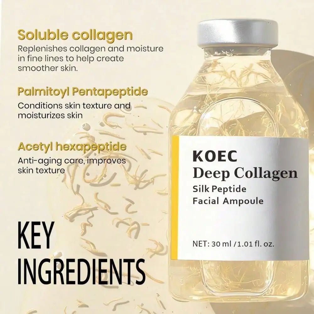 Deep Collagen Silk Peptide Facial Ampoule, Collagen Silk Peptide Facial Ampoule Serum, Dual Pentapeptide Hexapeptide Gentle Skin Essence, Improves Rough Dull Skin Texture, Practical Ladies Beauty Gift