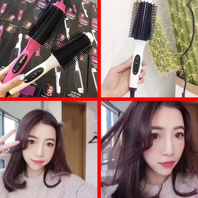 Multifunctional Heating Curling Iron Ceramic Heated Round Brush Electric Hair Straightener Brushes Professional Styling Tool