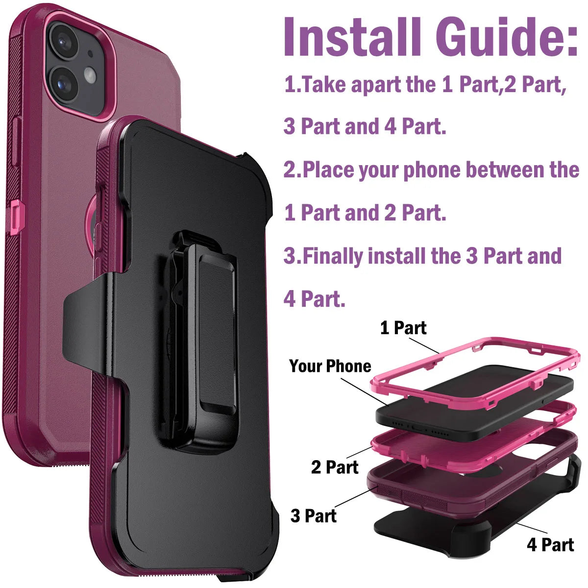 For iPhone 11/11 Pro/11 Pro Max Shockproof Phone Case Rugged Hybrid Heavy Duty Soft Protective Cover With Belt Clip