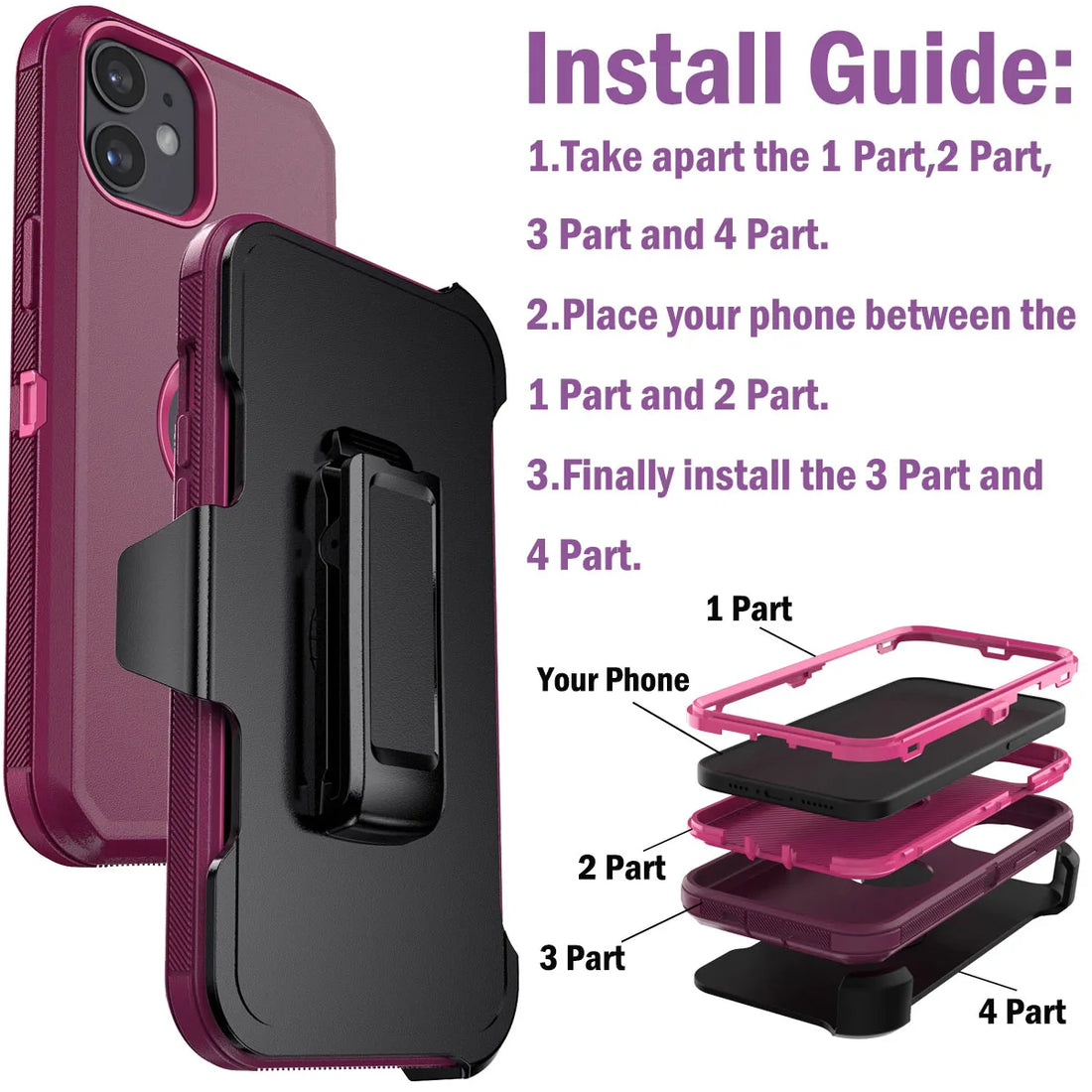 For iPhone 11/11 Pro/11 Pro Max Shockproof Phone Case Rugged Hybrid Heavy Duty Soft Protective Cover With Belt Clip