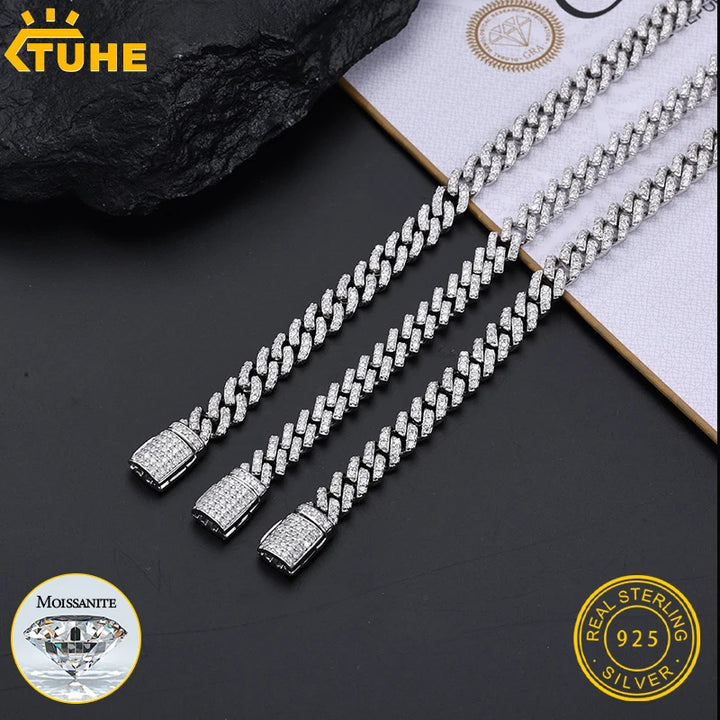 Pulsera unisex TUHE de moissanita VVS1 color D de 6 mm con cadena cubana, plata S925 para hombres, joyería de estilo hip hop