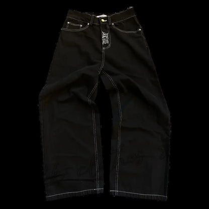 Vintage Jeans Y2K Clothes Men Women Gothic Hip Hop Pocket Embroidery Retro Blue Baggy Jeans High Waist Slim Fit Flare Trousers