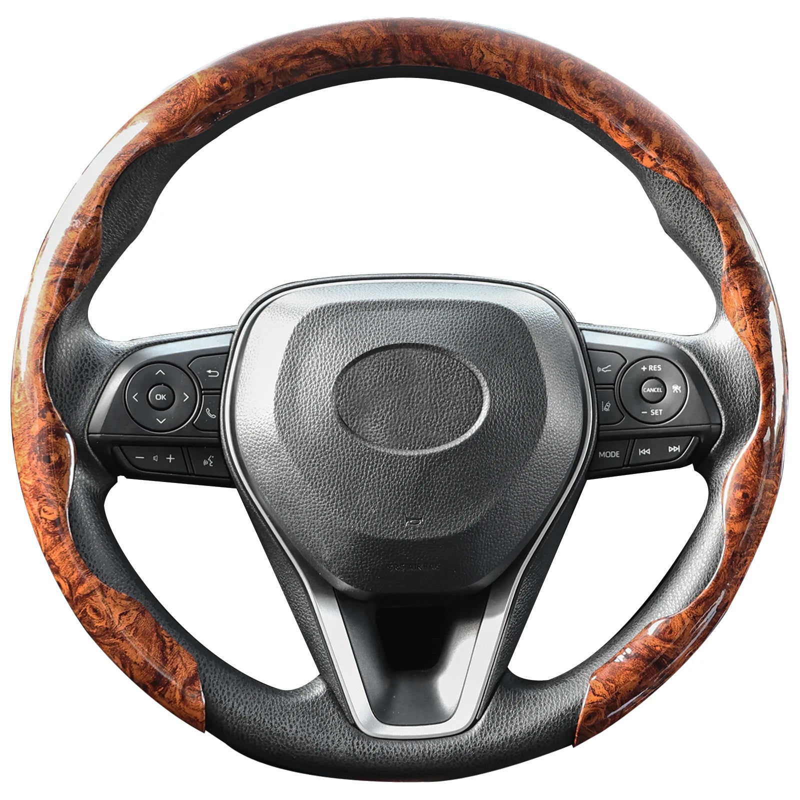 Mahogany Car Steering Wheel Cover Wood Grain PVC Breathable Non-slip Universal 38cm 15inch for Toyota Corolla Rav4 Camry Prius