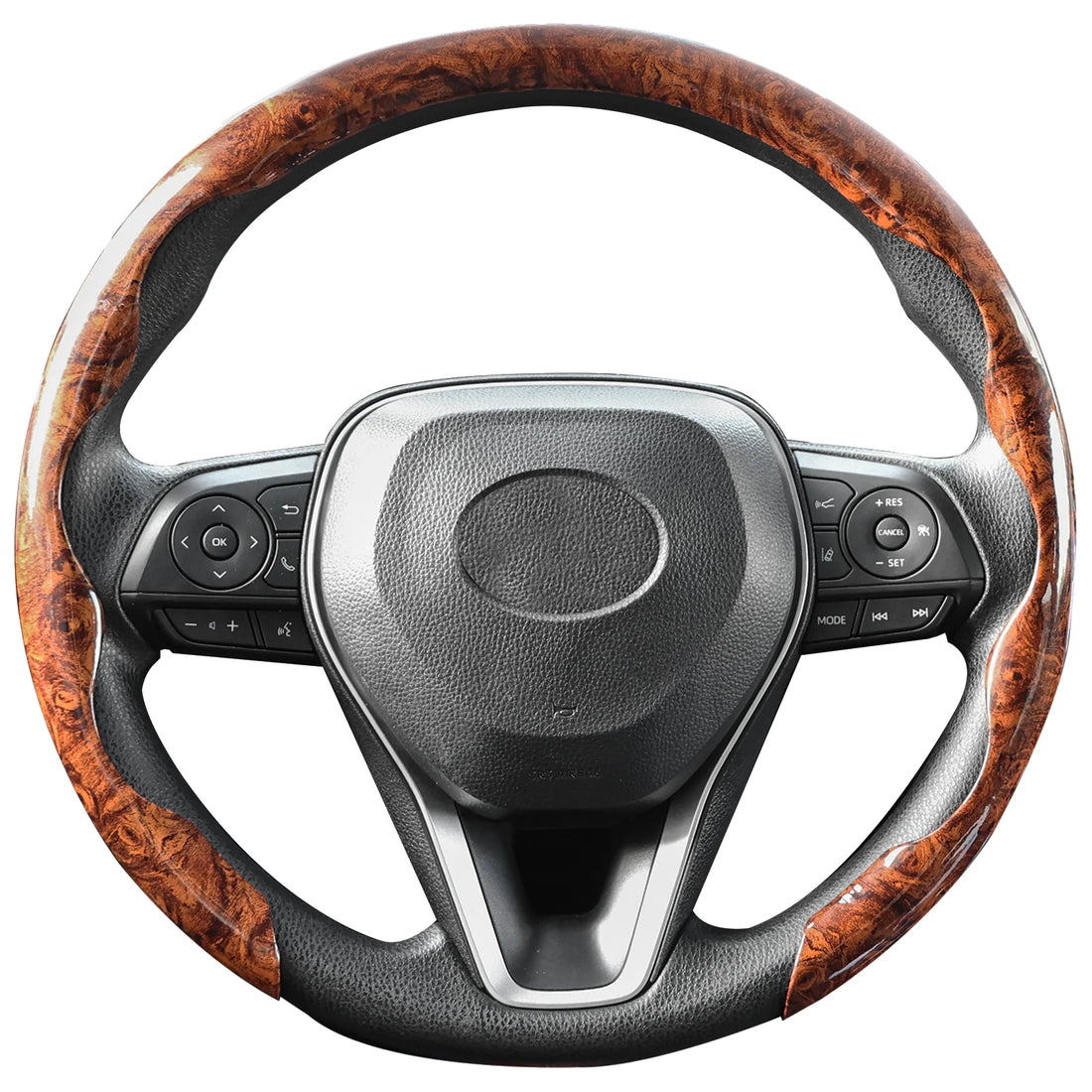 Mahogany Car Steering Wheel Cover Wood Grain PVC Breathable Non-slip Universal 38cm 15inch for Toyota Corolla Rav4 Camry Prius