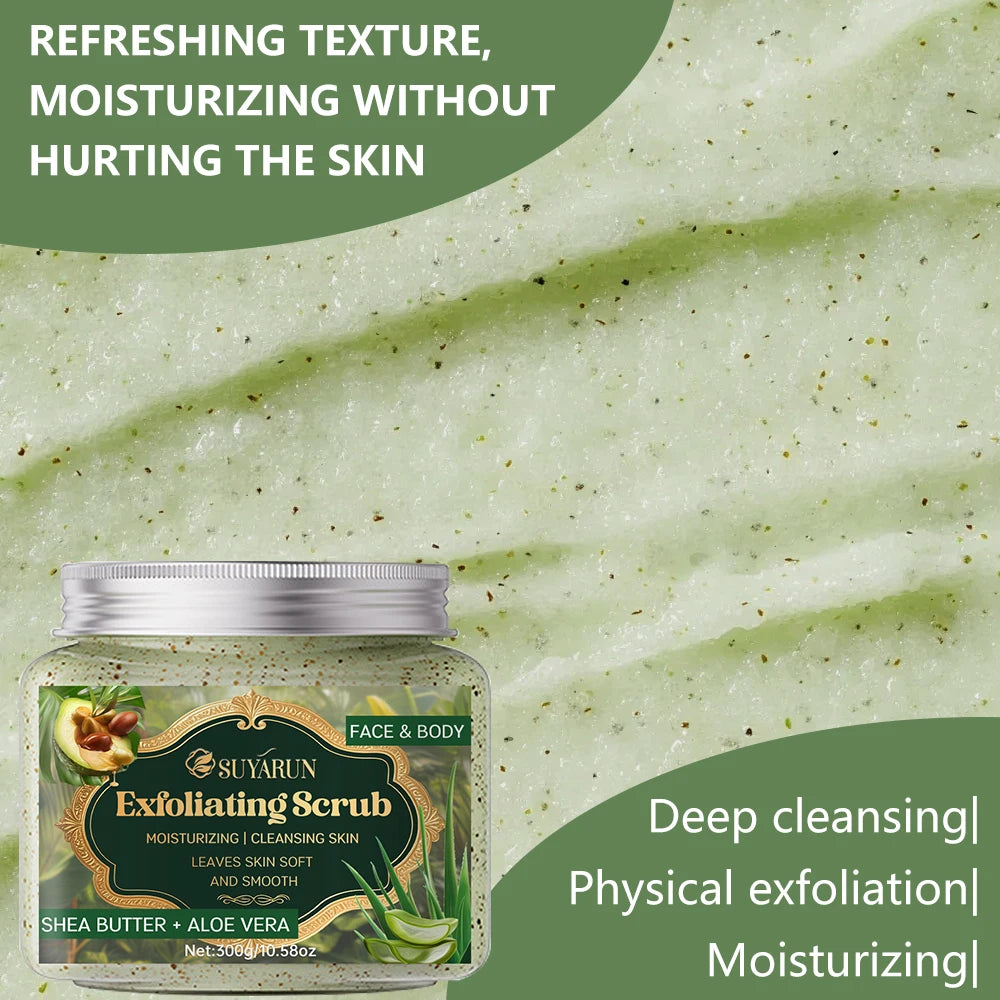 SUYARUN Shea Butter & Aloe Vera Exfoliating Scrub - Natural Face & Body Scrub, Gentle Exfoliator for Sensitive Skin.