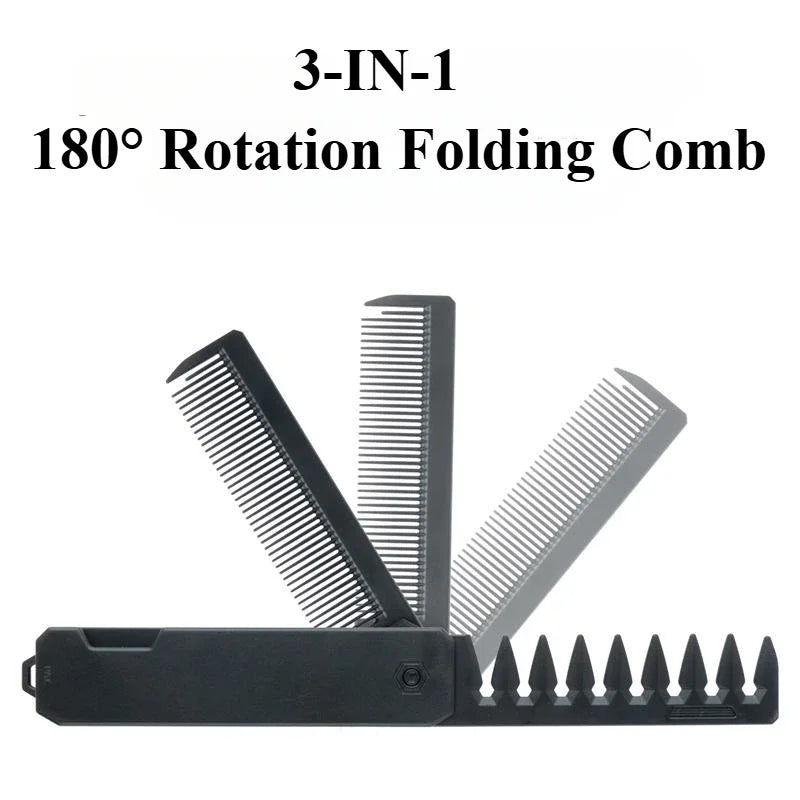 Multifuncional 3-in-1 Plastic Folding Pocket Combs Barber Men Oil Head Beard Combs Portable Wide Tooth Combs Hair Styling Tools Halalzen