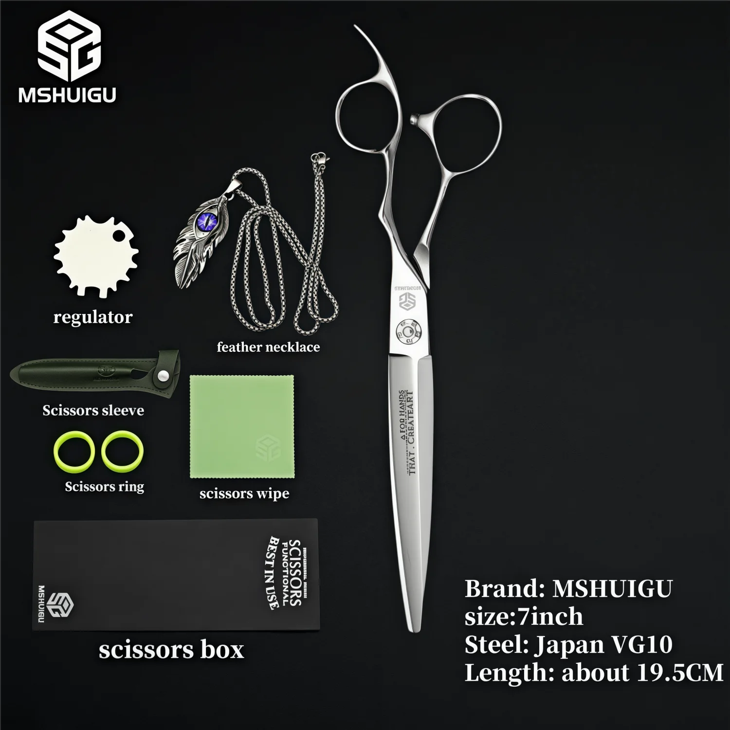 MSHUIGU 440C Professional Barber Scissors 6-7 Inch Laser Wire Serrated Blade Multi-Functional Thinning Hair Shears for Salon Too