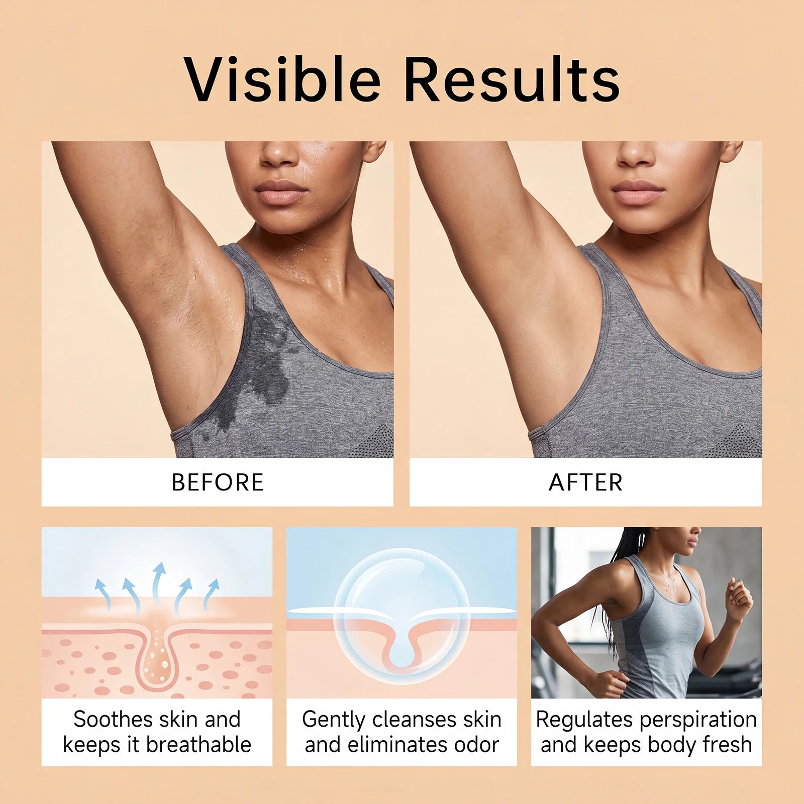 Persimmon Extract Underarm Deodorant Cream Stick Body Odor Neutralizer Soothing Underarm Care For Bad Smell Sweat Odor Removal