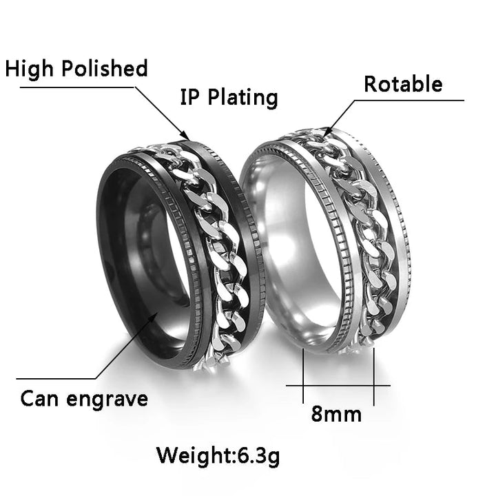 Cool Stainless Steel Rotatable Men Ring High Quality Spinner Chain Punk Women Jewelry for Party Gift HALALZEN