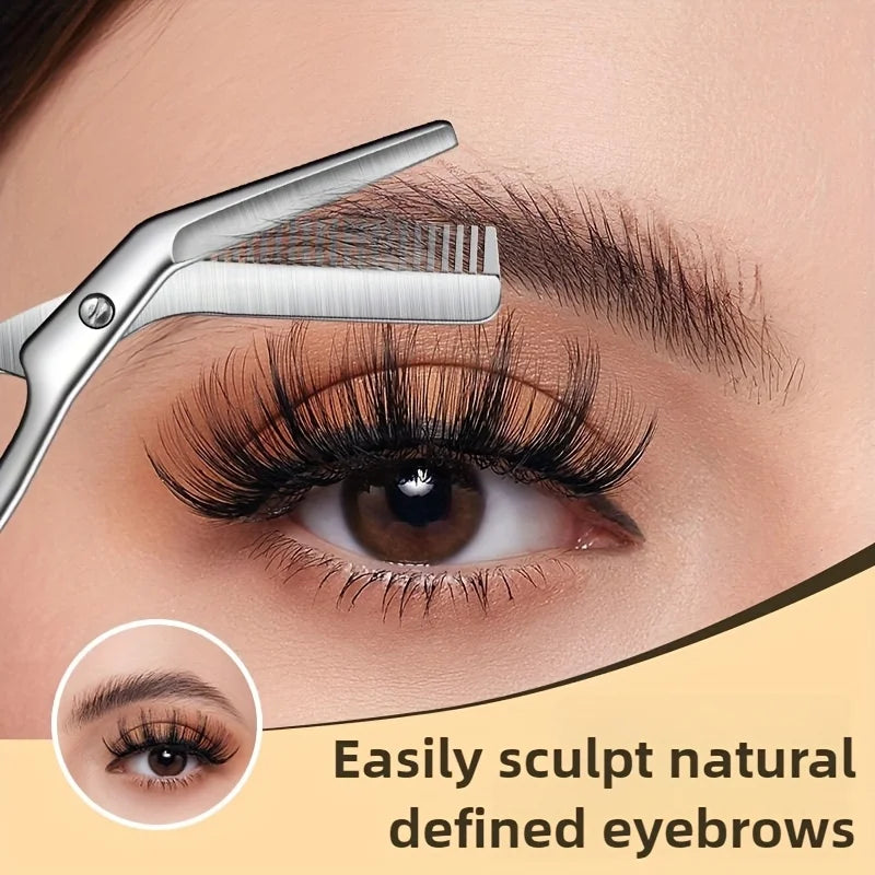 1-Piece Stainless Steel Eyebrow Trimmer with Comb, Women's Special Eyebrow Scissors, Men's Trimmer, Small Eyebrow Trimmer Set Tool, Universal for Left and Right Hands, Durable and Precise for Shaping and Trimming Halalzen