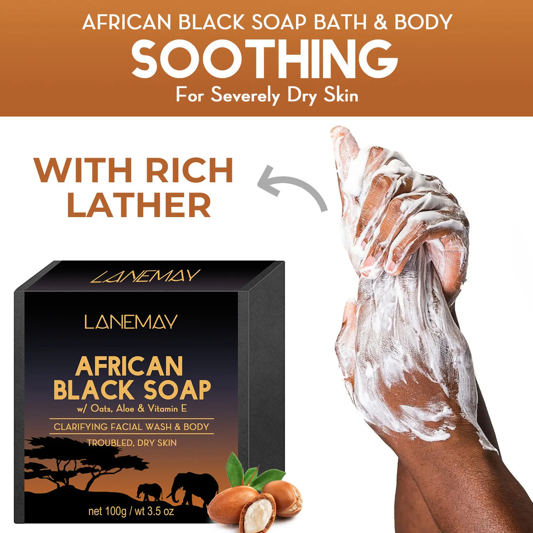 100g AFRICAN BLACK SOAP Shea Butter Bar Moisturizing Acne Treatment Cleanser for Clear Skin Care Deep Cleaning Glowing
