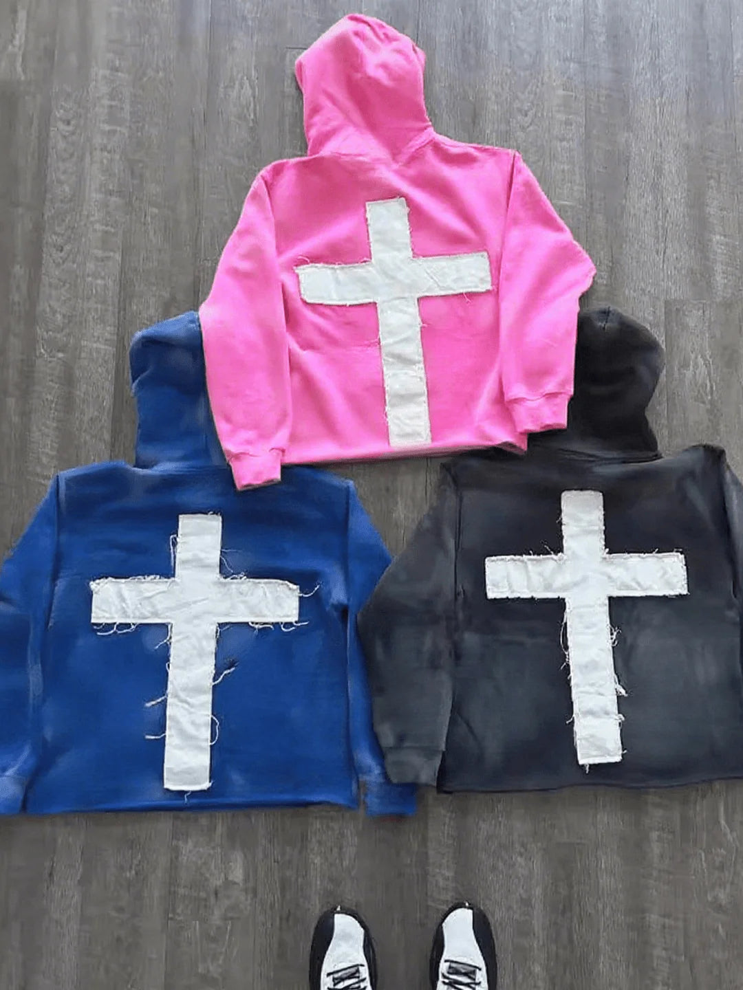 Cross Letter Patch Embroidery Sports Y2K Street Hip-Hop Cross-Border Fashion Loose Hoodie Sweatshirt