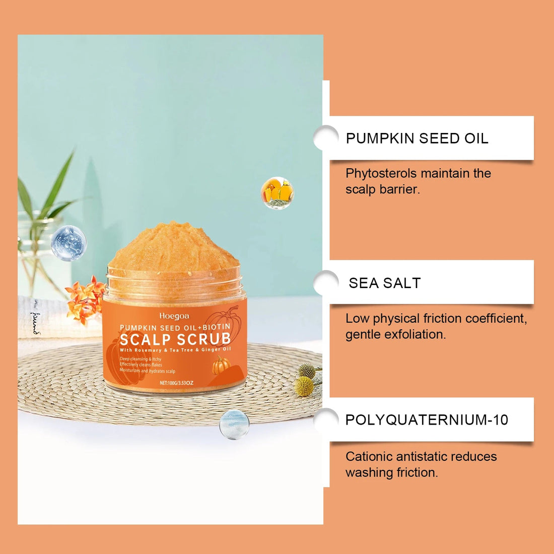 Pumpkin seeds Scalp Scrub Exfoliating Deep Cleansing Treatment For Improves Root Volume With Massage Brush Plant Essential Oils Halalzen