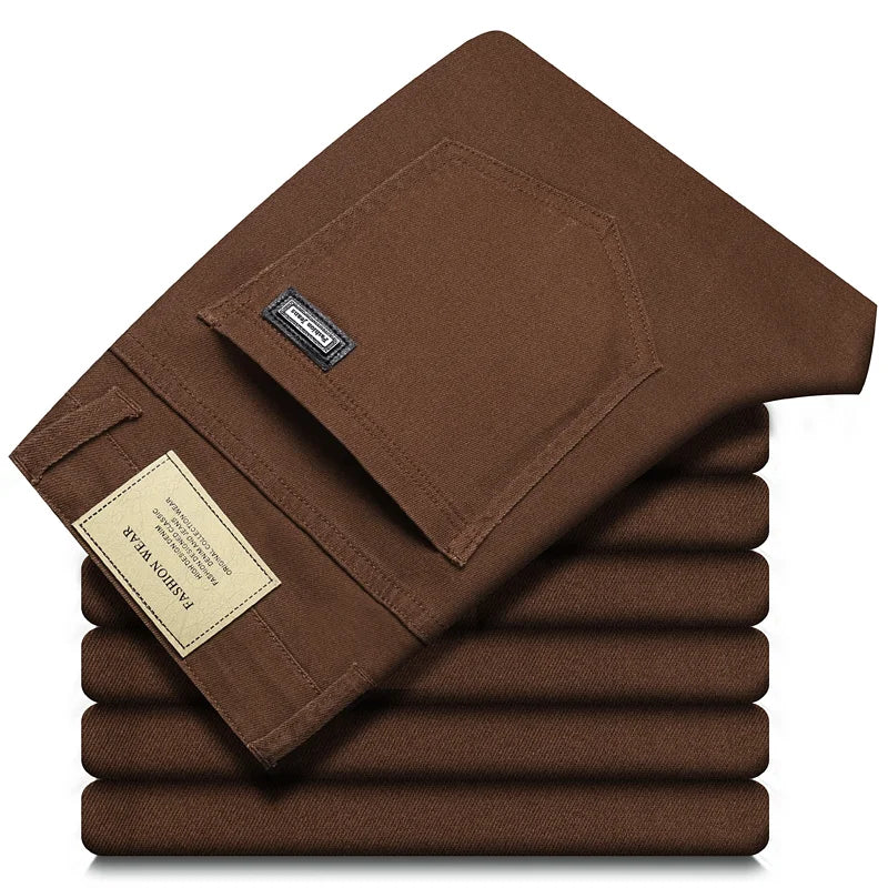 Large Size 42 44 Autumn 98% Cotton Men's Stretch Slim Jeans ArmyGreen Soft Comfortable Casual Straight Denim Pants Trousers