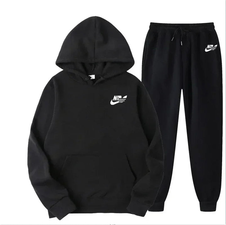 Winter Hoodie Sets Men Fashion Fleece Red Hoodies Black Brand Pants Casual Jogger Suit Tracksuit Sweatshirt HALALZEN