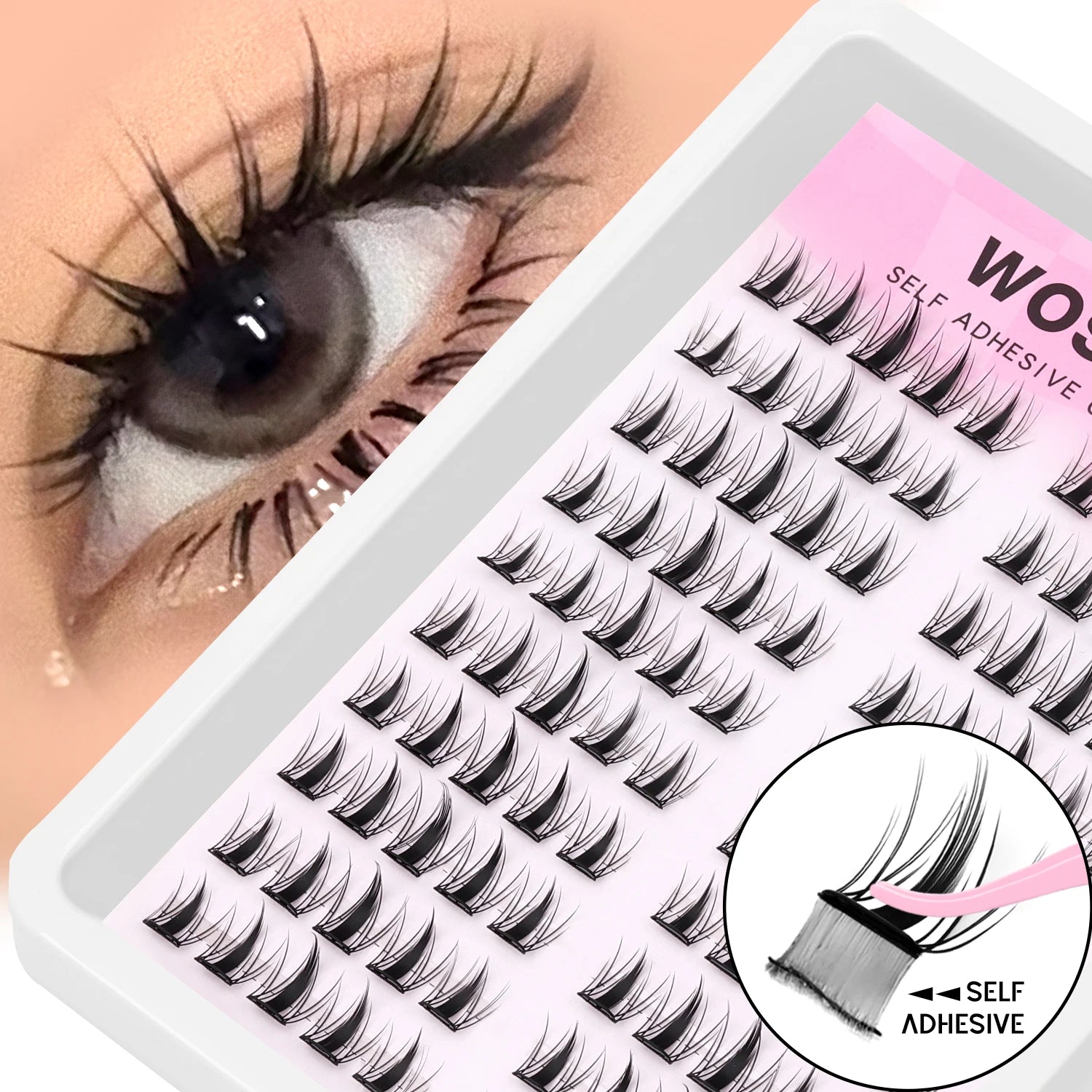 WOSHEER Manga Self Adhesive Lash Clusters Kit Natural Reusable Eyelash Clusters No Glue Needed Pre Glued Cluster Lashes Halalzen