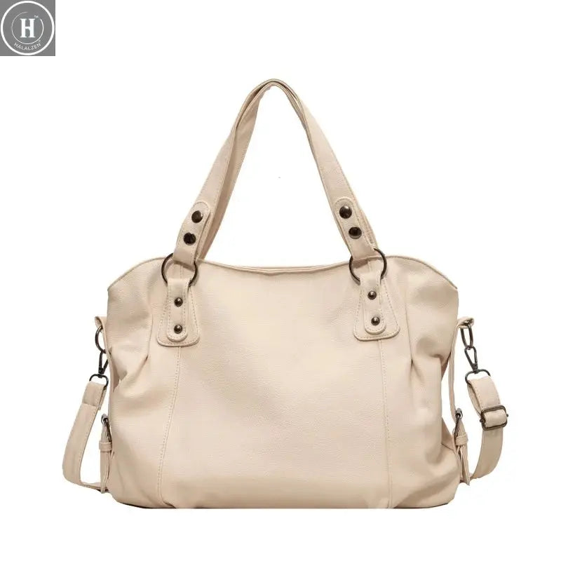 Ladies Large Capacity Brand Handbag Pu Leather Women's Retro Tote Bag Korean Fashion Shoulder Bag Winter White Zipper Handbag HALALZEN