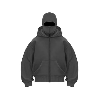 2025 Autumn Men Balaclava Y2K Gothic Harajuku Winter New Item Double Hooded Sweatshirt Men's Hooded Mask Zipper Sportswear Women