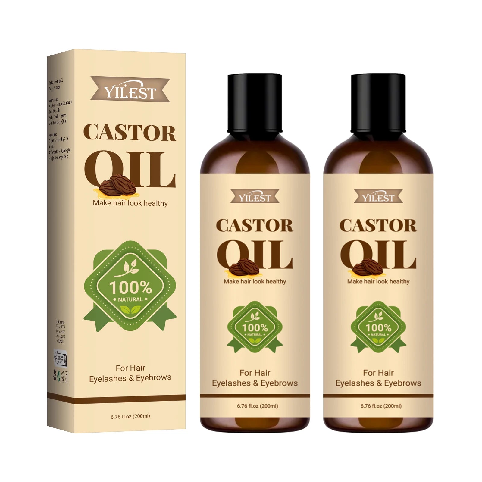 100% Pure Castor Oil 200ml - For Hair Growth, Eyelashes & Eyebrows, Moisturizing Treatment to Strengthen & Repair Split Ends