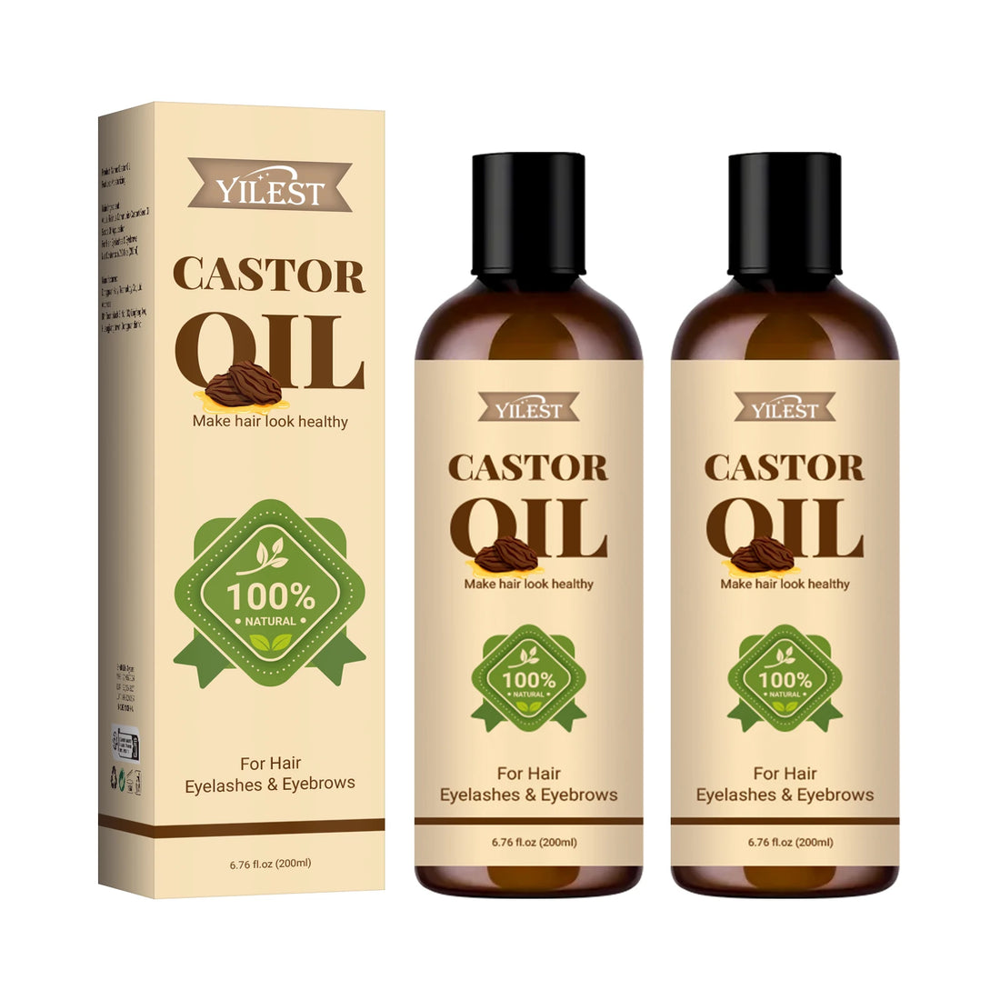100% Pure Castor Oil 200ml - For Hair Growth, Eyelashes & Eyebrows, Moisturizing Treatment to Strengthen & Repair Split Ends