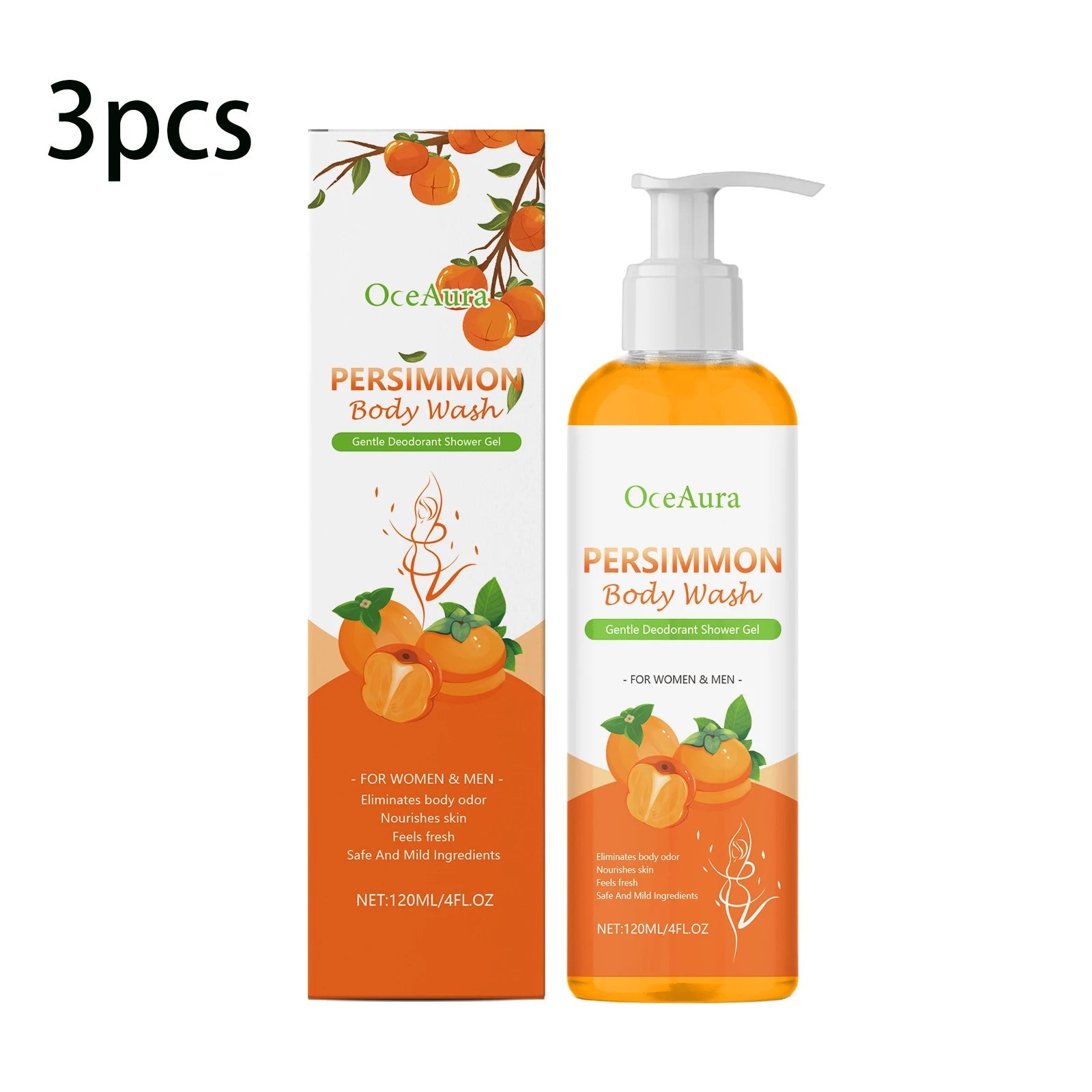 OCEAURA Persimmon Deodorizing Shower Gel Odor Remover Sweat Stains Body Cleaning Lasting Fragrance Smoothing Nourish Body Wash Halalzen