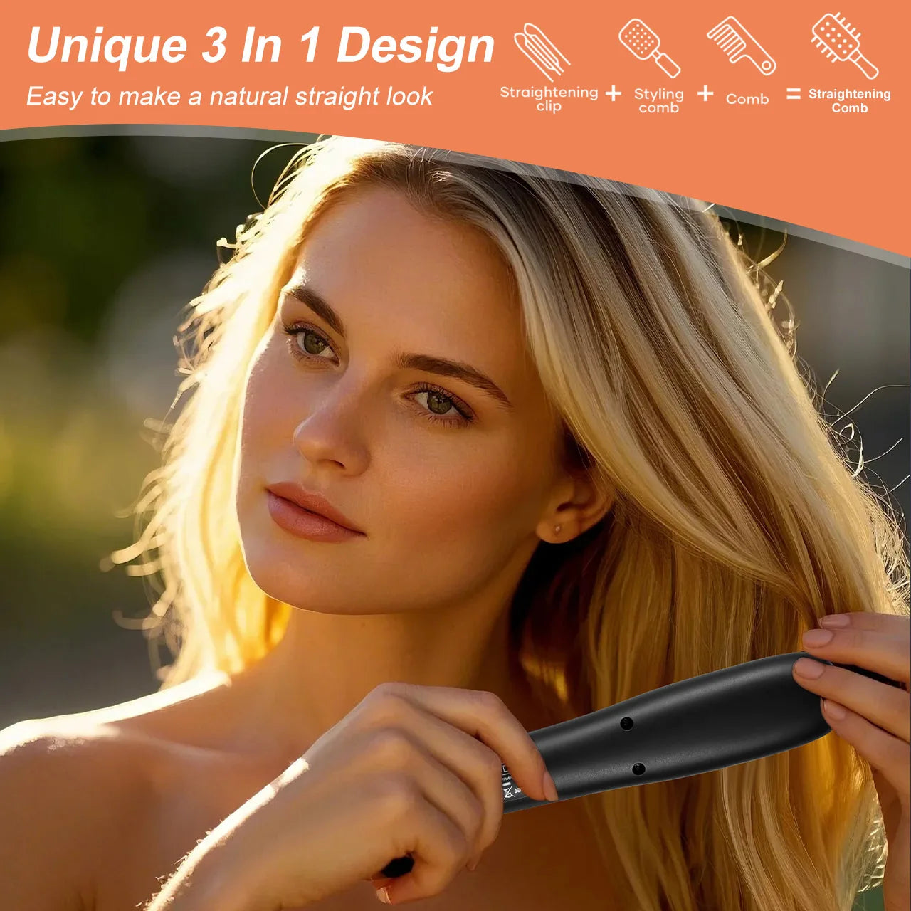 Hatteker Portable Home Use Negative Ion Straightening Comb Multi-temperature Adjustable Hair Styling Tool for Smooth Shiny