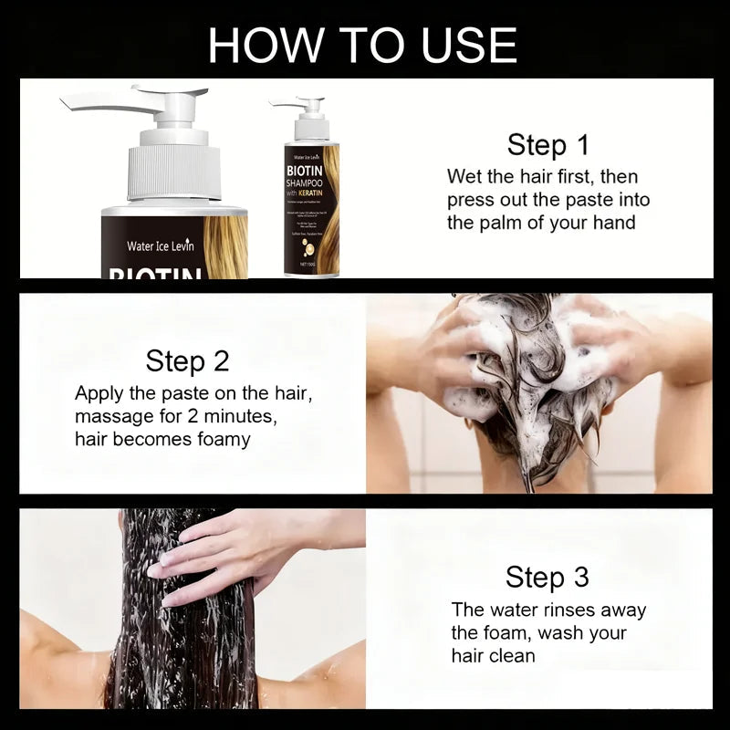 Water Ice Levin Biotin Keratin Shampoo – Strengthens Hair, Boosts Health Deep Moisture, Thorough Cleansing. All Hair Types. Halalzen