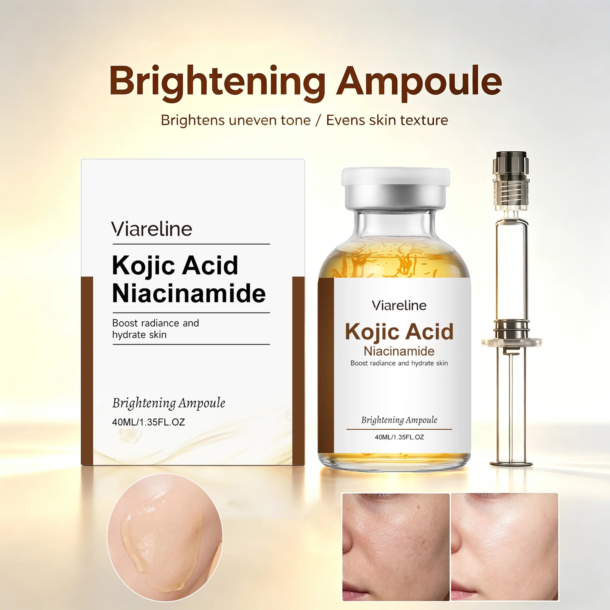 Niacinamide Brightening Ampoule Serum Face Hydrating Even Tone Nourishing Brightening Essence Kojic Acid Dark Spot Corrector