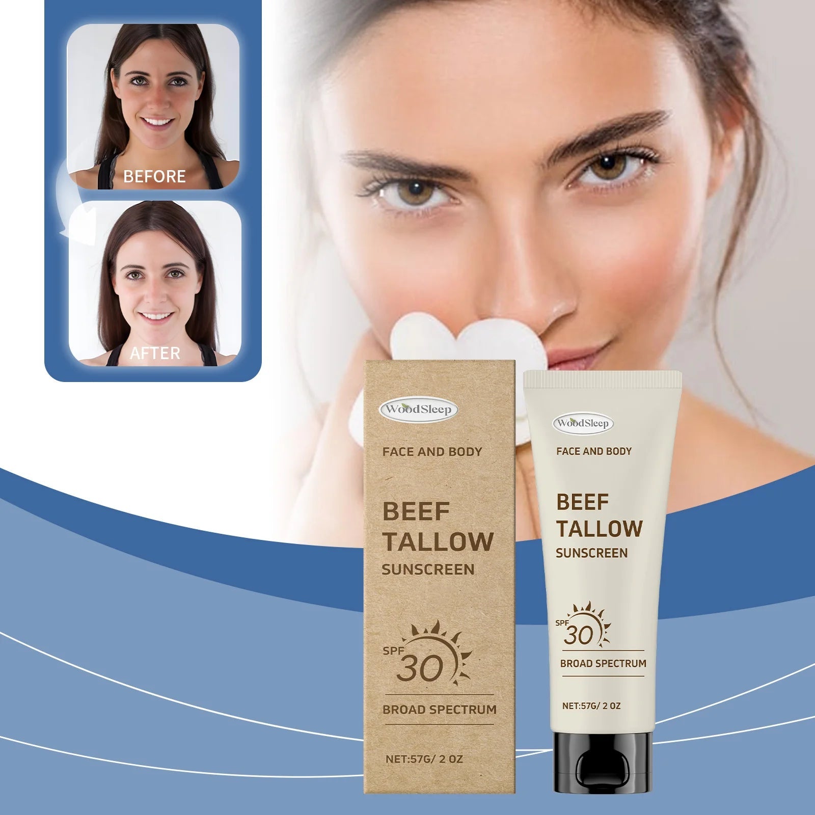 Tallow SPF30 Sunscreen Defense UV Rays Broad Protection Prevent Sunburn Summer Outdoor sports UV Isolation Moisturizing Halalzen