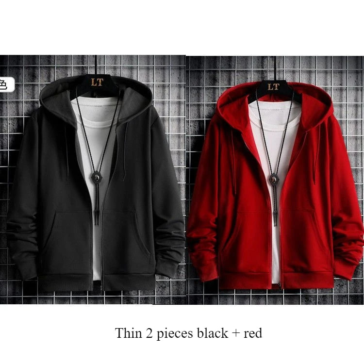 2025 Plush Lined Hoodie Men - Winter Thickened Zip Up Sweatshirt Youth Drop Shoulder Outerwear S-5XL College Style